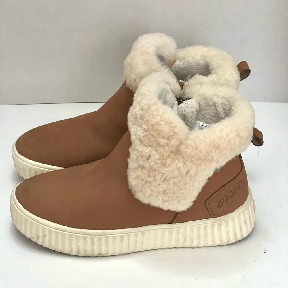 Pajar Canada Clia Leather Ankle Boots Women’s Sz 6.5 Tan Comfort Waterproof Cozy